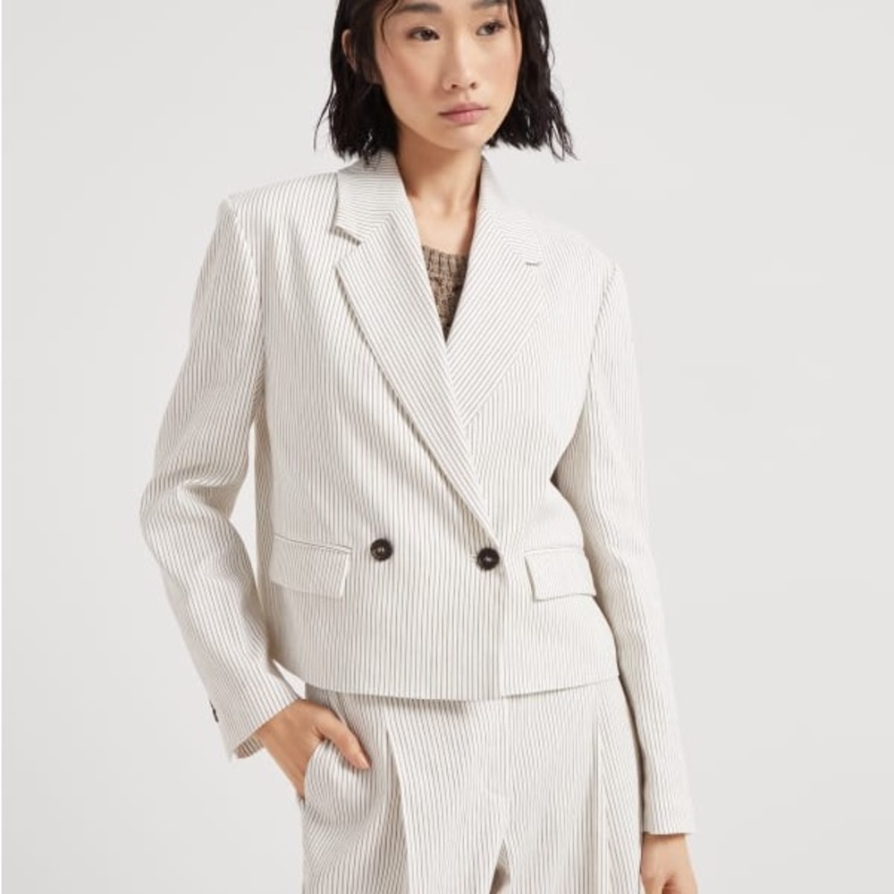 Brunello Cucinelli Pinstripe Cropped Blazer Size 40 IT / 4 US